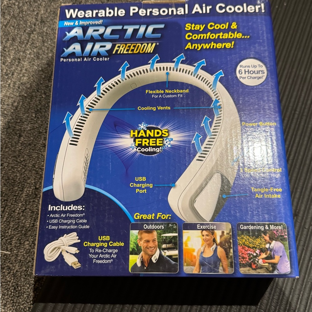Arctic Air Freedom Personal Air Cooler 3-Speed Neck Fan, Cordless, Rechargeable